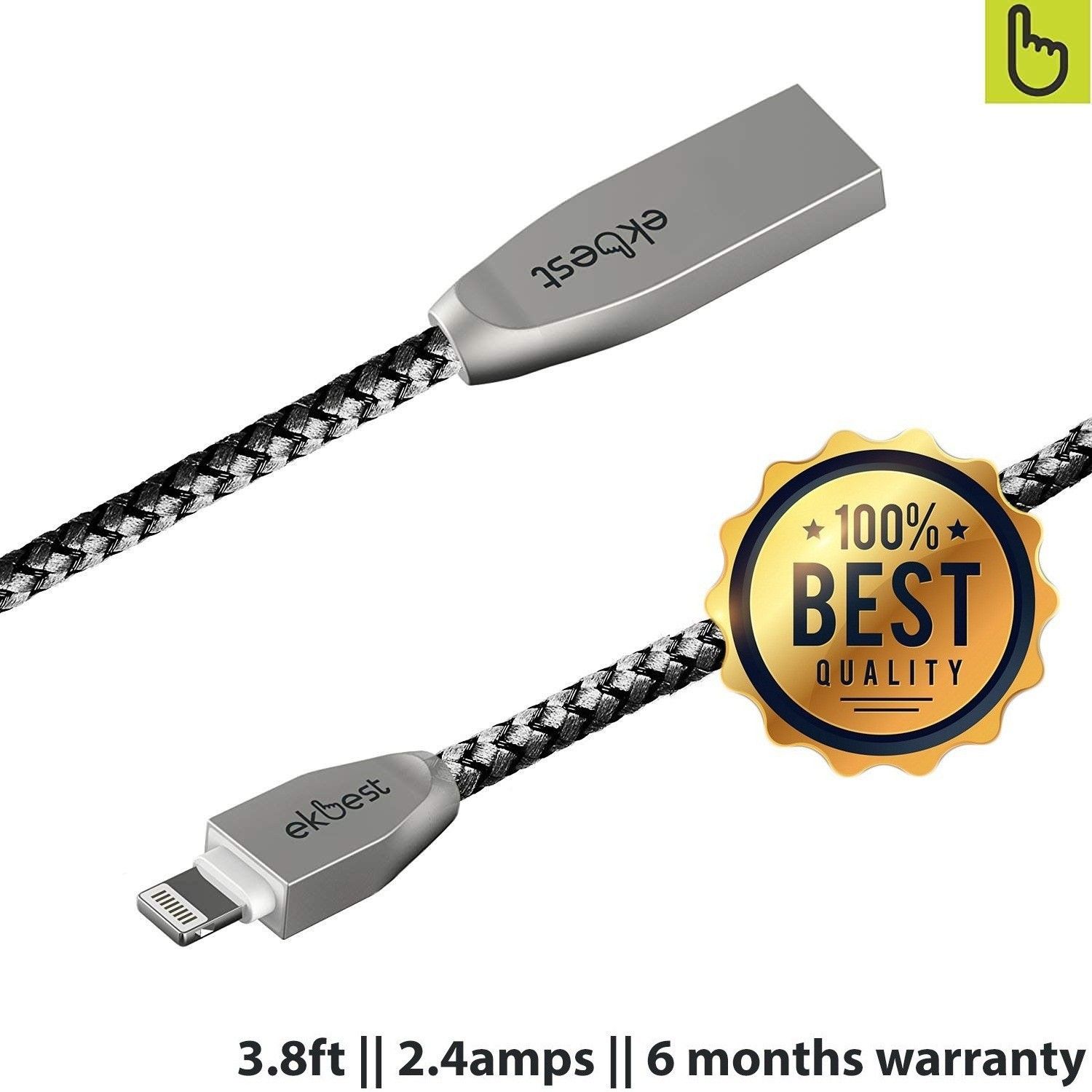 EKBEST Lightning Cable 2 A 1 m Cable - The Premium 3.28ft Cable for iphones (Compatible with All iPhones (5,6,7,8,X Series),iPod and iPad, Silver, One Cable)