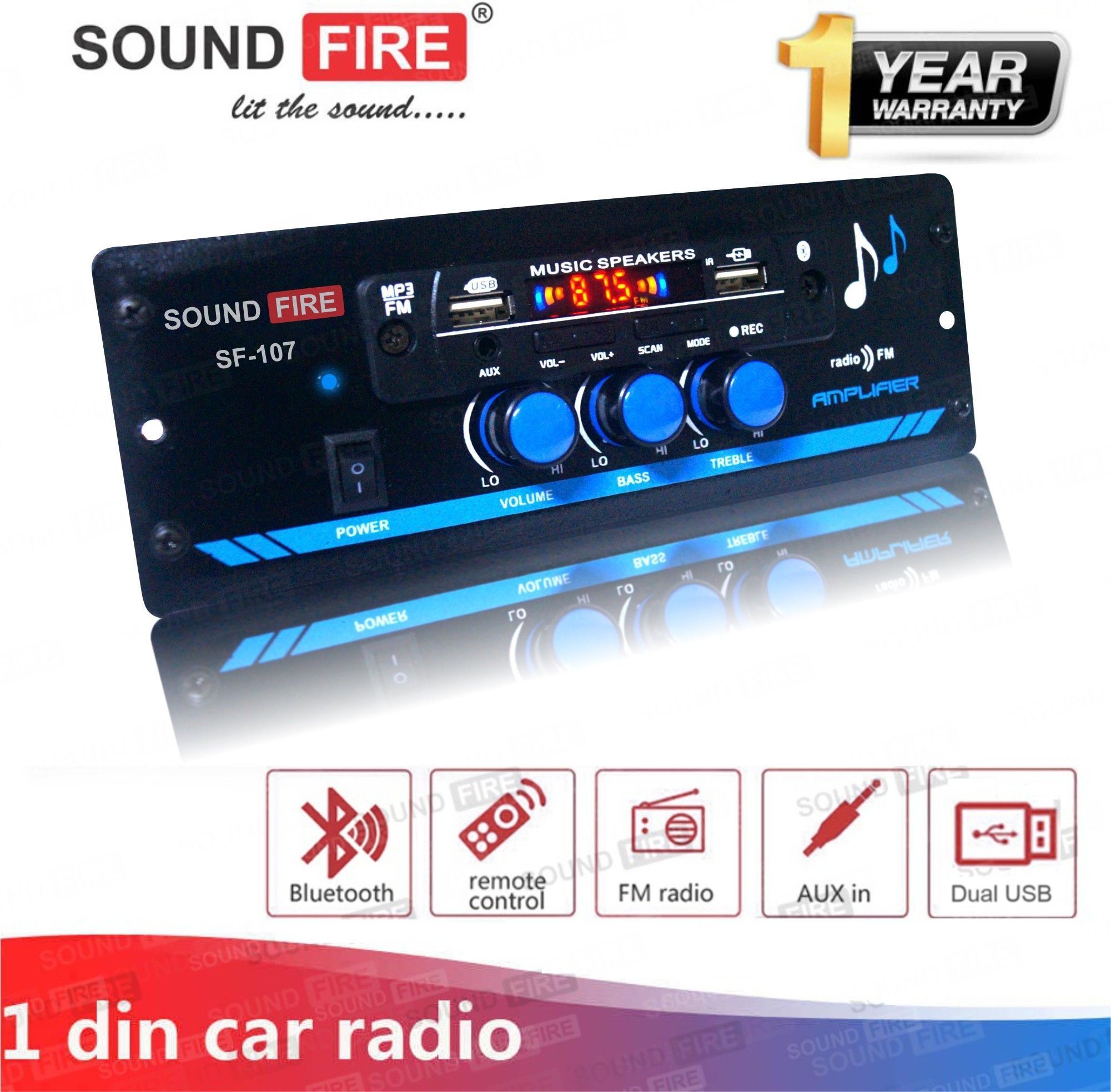 Sound Fire BLUETOOTH/USB/SD/AUX/FM/MP3 Car Stereo (Single Din)
